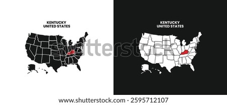 kentucky state map. kentucky map with red mark on america map. vector illustration of kentucky state map.