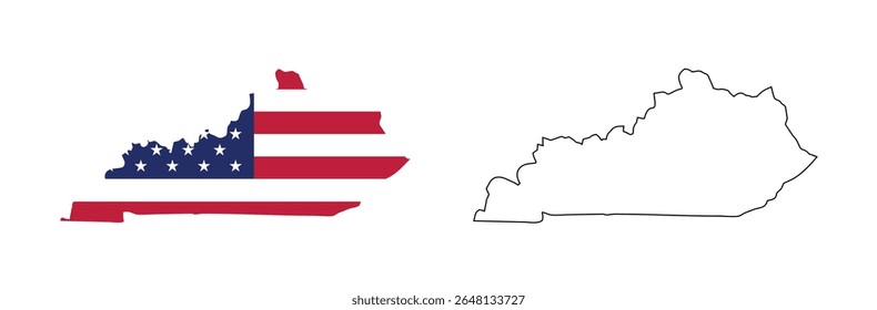 Kentucky state map with USA flat design and black outline. Patriotic and educational vector perfect for presentation, learning, or design projects.