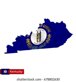 Kentucky state map with waving flag of US State. Vector illustration.