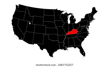 Estado de Kentucky en el mapa de Estados Unidos. Kentucky Estados Unidos mapa Vector. Mapa rojo de Kentucky en el mapa de silueta de Estados Unidos
