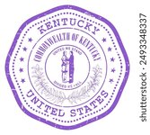 Kentucky state stamp with seal, USA travel stamp, shabby postmark of Kentucky, vector