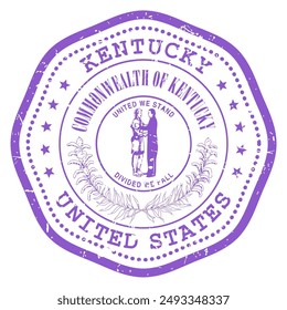 Kentucky state stamp with seal, USA travel stamp, shabby postmark of Kentucky, vector