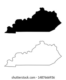Kentucky State US Blank Map Vector Black Solid Color and Outline Isolated On White Background