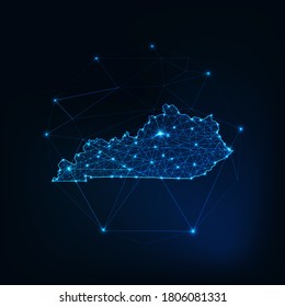 Kentucky state USA map glowing silhouette outline made of stars lines dots triangles, low polygonal shapes. Communication, internet technologies concept. Wireframe futuristic vector illustration