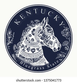 Kentucky. Tattoo and t-shirt design. Welcome to Kentucky, (USA). Bluegrass state slogan. Travel art concept 