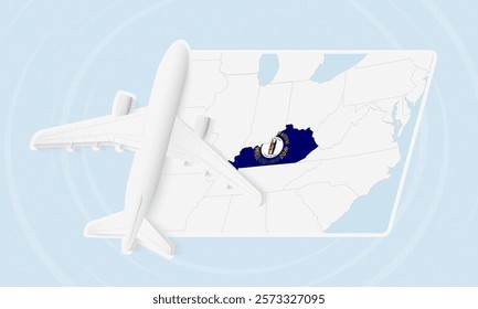 Kentucky Travel Illustration with Plane and National Flag. Ideal for travel agencies, promotional materials, or geographic content related to Kentucky.