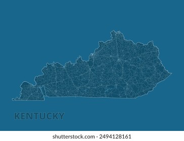 Kentucky, United States artistic blueprint map poster