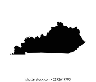 Mapa estadounidense de Kentucky. Mapa estatal de KY USA. Línea fronteriza fronteriza estatal de Kentuckian en blanco y negro Esbozo de área geográfica Territorio de forma Vector Ilustración Clipart EPS