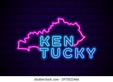 kentucky US state glowing neon lamp sign Realistic vector illustration Blue brick wall glow