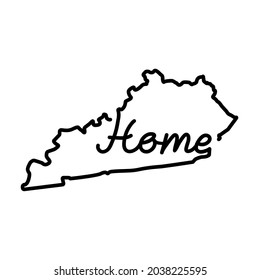 Kentucky US state outline map with the handwritten HOME word. Continuous line drawing of patriotic home sign. A love for a small homeland. Interior decoration idea. Vector illustration.