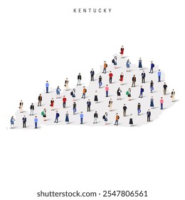 Kentucky US state population map. Large group of realistic a diverse crowd of people figures. Flat vector illustration isolated on white.