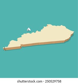 Kentucky USA Map Three Dimensional Vector