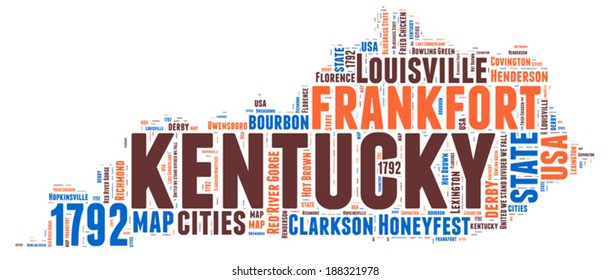 Kentucky USA state map vector tag cloud illustration