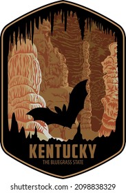 Kentucky vector label with bat in cave