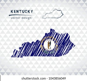 Kentucky vector map with flag inside isolated on a white background. Sketch chalk hand drawn illustration