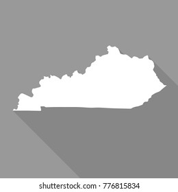 Kentucky white map,border flat simple style with long shadow on grey background