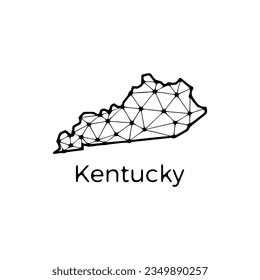 Kentucky's state map polygonal illustration made of lines and dots, isolated on white background. US state low poly design