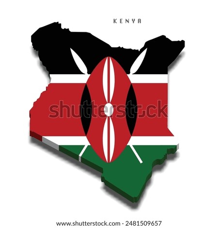 Kenya 3d flag map on grey background
