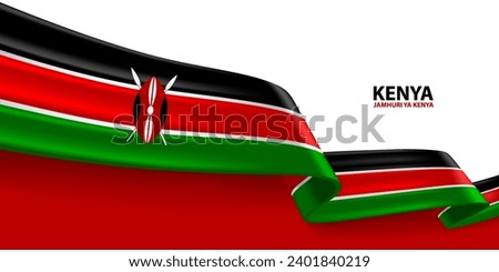 Kenya 3D ribbon flag. Bent waving 3D flag in colors of the Kenya national flag. National flag background design.