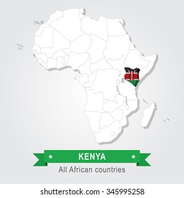 Kenya. All the countries of Africa. Flag version.