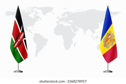 Kenya and Andorra flags for official meeting against background of world map.
