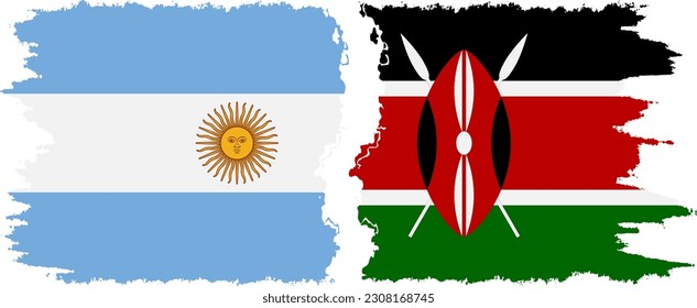 Kenya and Argentina grunge flags connection, vector
