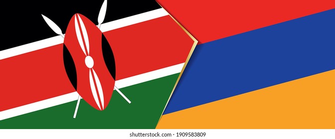 Kenya and Armenia flags, two vector flags symbol of relationship or confrontation.