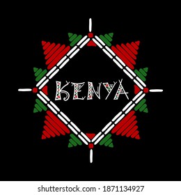 Kenya background vector. Africa travel illustration. Ethnic flag colors emblem with tribal pattern ornament for tourist card, souvenir flyer design, safari banner.