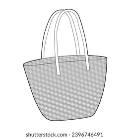 Kenya Bag tote silhouette. Fashion accessory technical illustration. Vector women summer front 3-4 view for Men, women, unisex style, flat handbag CAD mockup sketch outline isolated