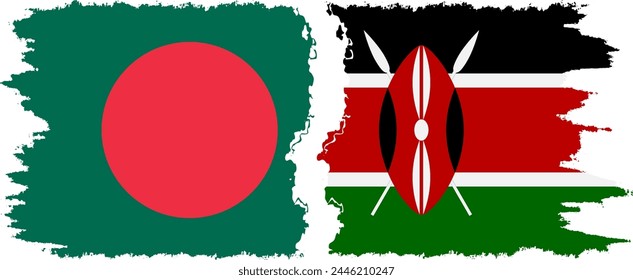 Kenya and Bangladesh grunge flags connection, vector