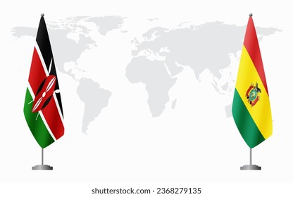 Kenya and Bolivia flags for official meeting against background of world map.