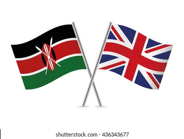 Kenya and Britain crossed flags. Kenyan and British flags on white background. Vector icon set. Vector illustration.