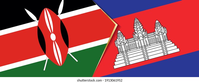 Kenya and Cambodia flags, two vector flags symbol of relationship or confrontation.
