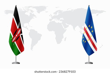 Kenya and Cape Verde flags for official meeting against background of world map.