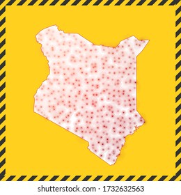 Kenya closed - virus danger sign. Lockdown country icon. Black striped border around map with virus spread concept. Vector illustration.