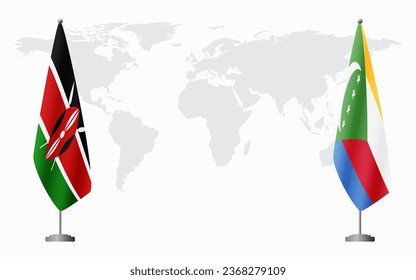 Kenya and Comoros flags for official meeting against background of world map.