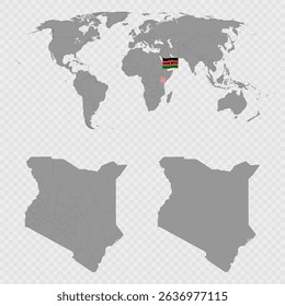 Kenya Counties Map Set with World Location.