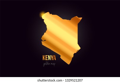 Kenya country border map in gold golden metal color design suitable for a logo icon design