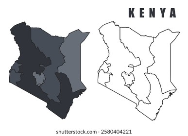 Kenya country map black flat outline vector illustration set