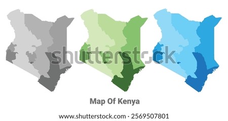Kenya country map in different colors