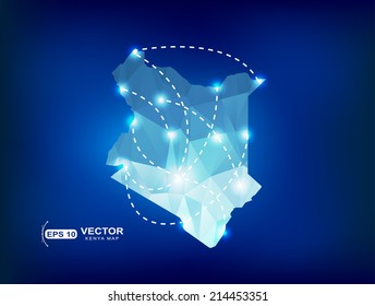 Kenya country map polygonal with spot lights places
