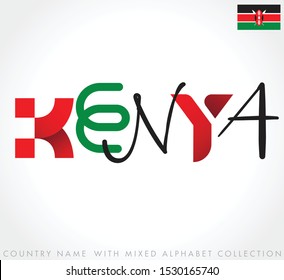 Kenya : Country name with mixed alphabets isolated on white background : Vector Illustration