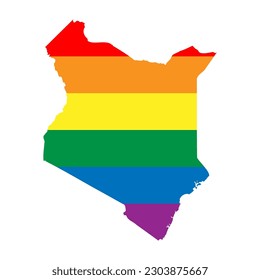Kenya country silhouette. Country map silhouette in rainbow colors of LGBT flag.