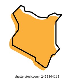 Kenya country simplified map. Orange silhouette with thick black sharp contour outline isolated on white background. Simple vector icon