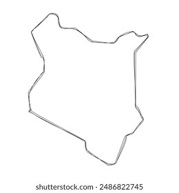 Kenya country simplified map.Thin triple pencil sketch outline isolated on white background. Simple vector icon