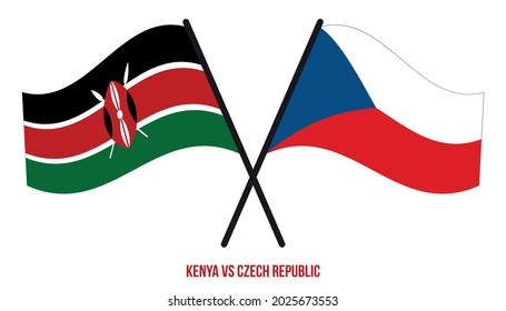 Kenia und die Tschechische Republik Flaggen überquert und winkt Flat Stil. Offizieller Anteil. Korrigieren Sie Farben.