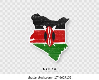 Kenya detailed map with flag of country. Painted in watercolor paint colors in the national flag.
