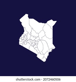 kenya detailed white map isolated on dark blue background 