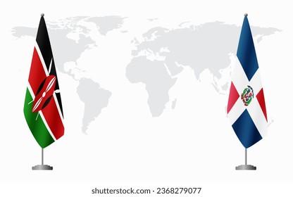 Kenya and Dominican flags for official meeting against background of world map.