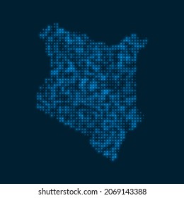 Kenya dotted glowing map. Shape of the country with blue bright bulbs. Vector illustration.